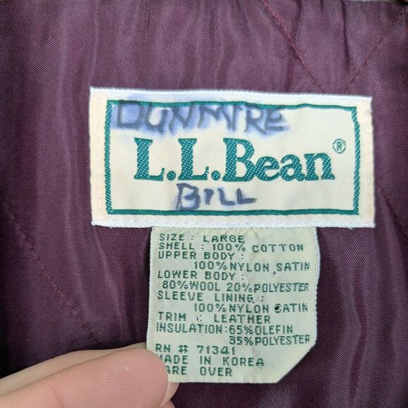 Vintage LL Bean Barn Jacket Mens L Tan Brown Leather Wool 80s 90s Chore Coat - Picture 13 of 16